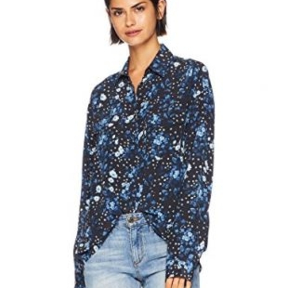The Kooples Navy and White Floral Button-Down Shirt